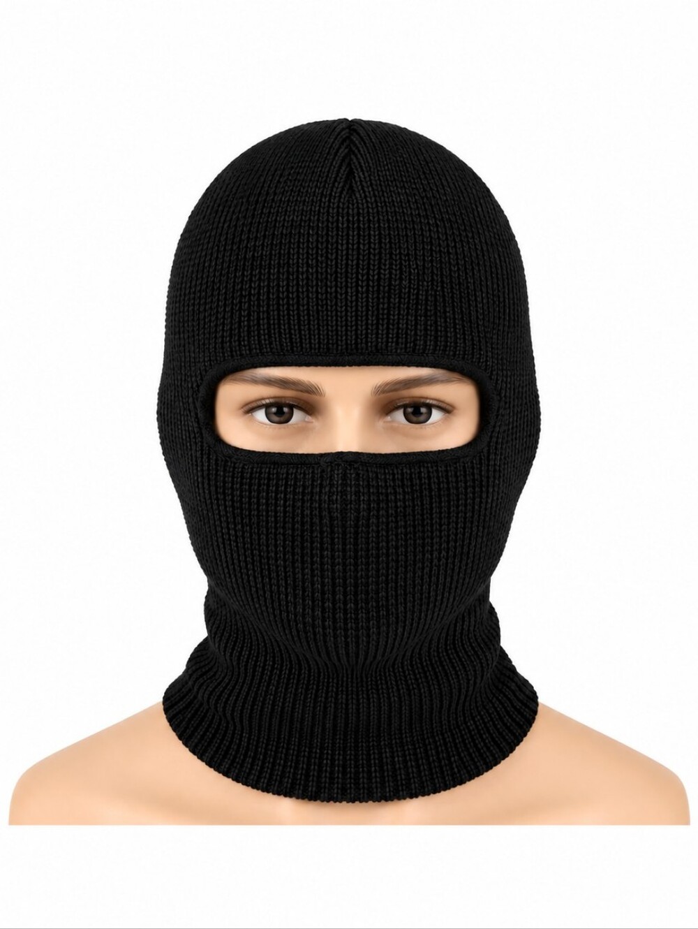Black Ski Mask Balaclava Full Face Winter Knit One Hole Mask Hat 1 Piece